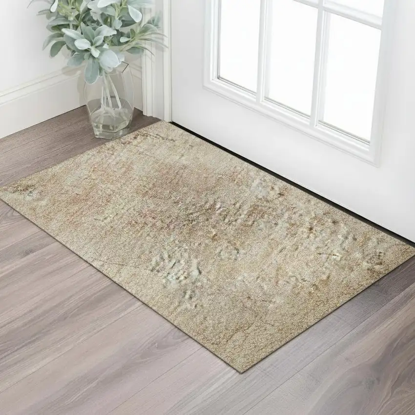 Coral And Beige Abstract Washable Area Rug With UV Protection Photo 2