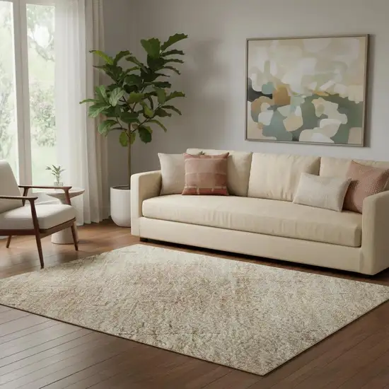 Coral And Beige Abstract Washable Area Rug With UV Protection Photo 2