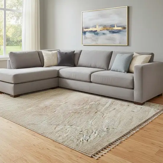 Coral And Beige Abstract Washable Area Rug With UV Protection Photo 2