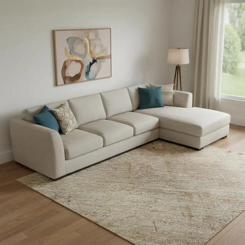 Coral And Beige Abstract Washable Area Rug With UV Protection Photo 2