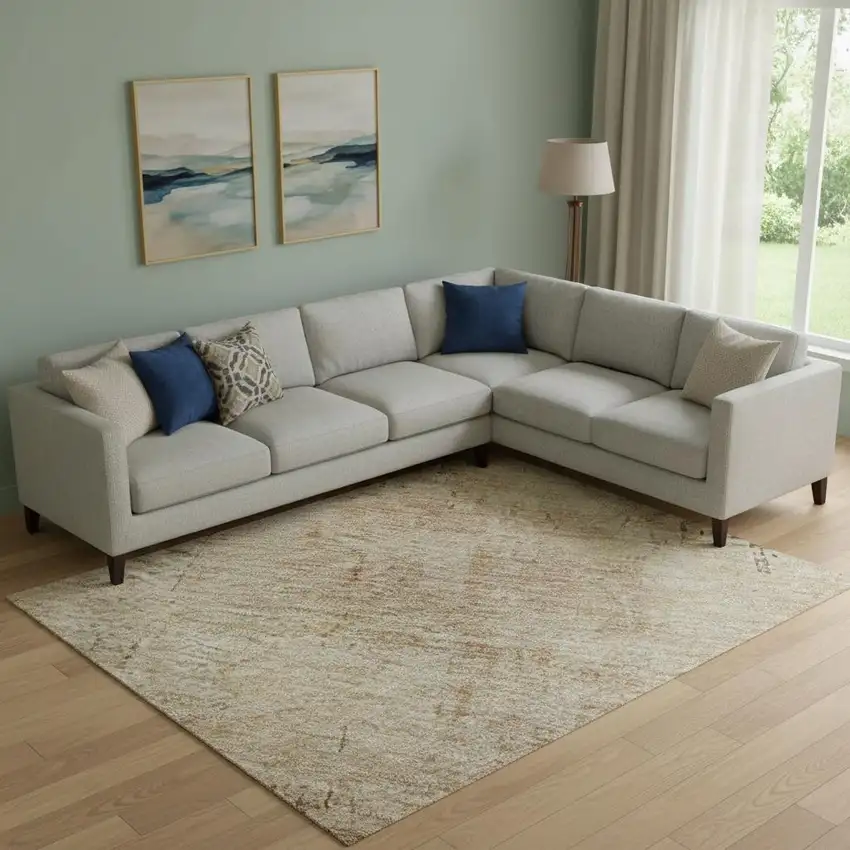 Coral And Beige Abstract Washable Area Rug With UV Protection Photo 2