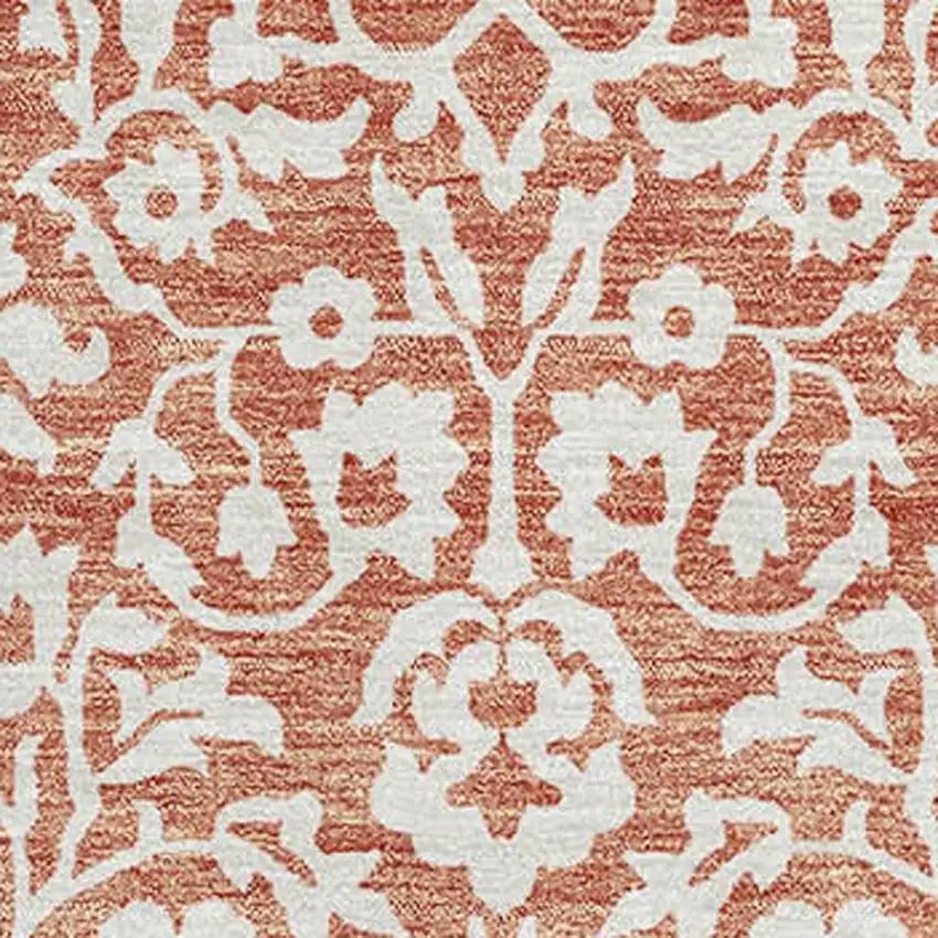 Coral And Beige Damask Washable Area Rug With UV Protection Photo 3