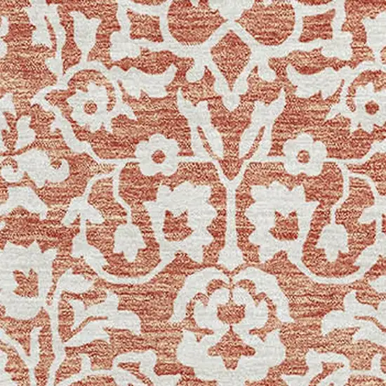 Coral And Beige Damask Washable Area Rug With UV Protection Photo 3
