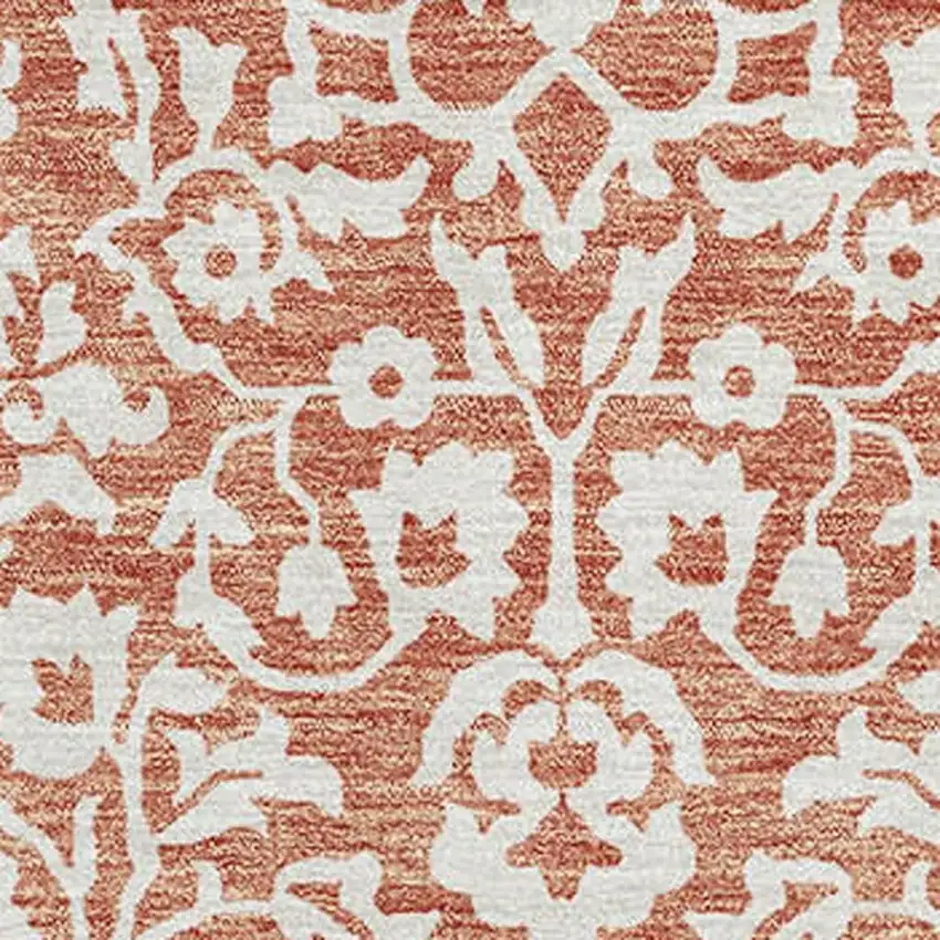 Coral And Beige Damask Washable Area Rug With UV Protection Photo 3