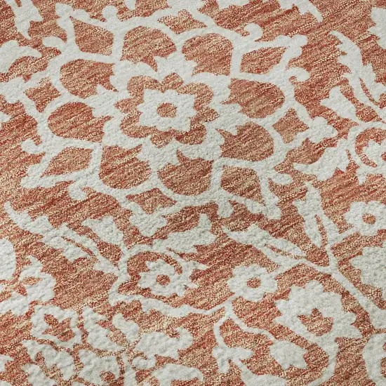 Coral And Beige Damask Washable Area Rug With UV Protection Photo 8