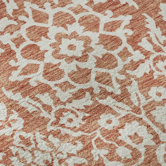 Coral And Beige Damask Washable Area Rug With UV Protection Photo 9
