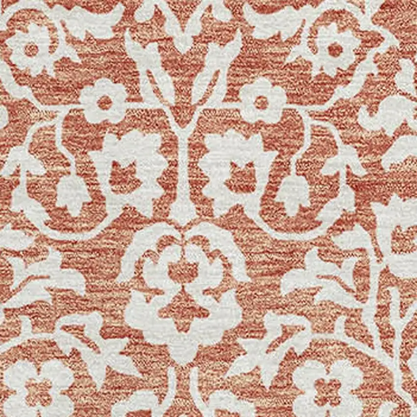 Coral And Beige Damask Washable Area Rug With UV Protection Photo 3