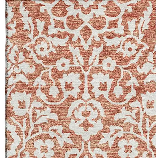 Coral And Beige Damask Washable Area Rug With UV Protection Photo 4