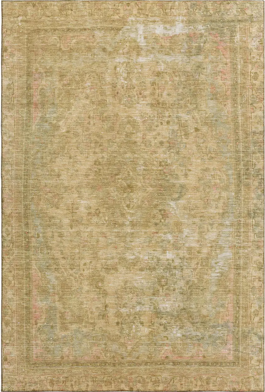 Coral And Beige Floral Medallion Washable Area Rug With UV Protection Photo 3