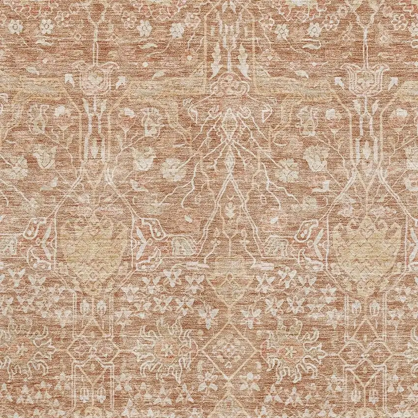 Coral And Beige Floral Washable Area Rug With UV Protection Photo 3