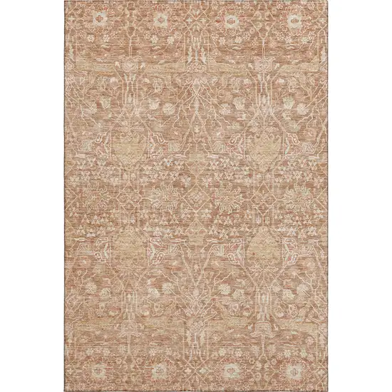 Coral And Beige Floral Washable Area Rug With UV Protection Photo 1