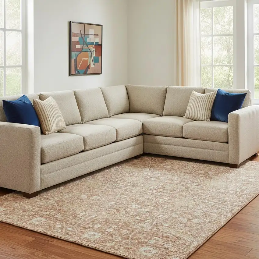 Coral And Beige Floral Washable Area Rug With UV Protection Photo 2