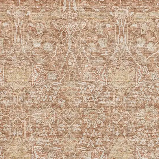 Coral And Beige Floral Washable Area Rug With UV Protection Photo 2