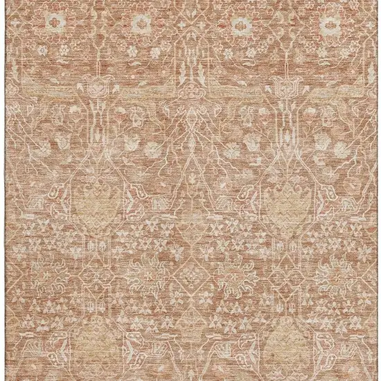 Coral And Beige Floral Washable Area Rug With UV Protection Photo 3