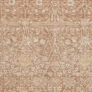 Photo of Coral And Beige Floral Washable Area Rug With UV Protection
