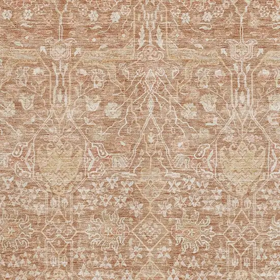 Coral And Beige Floral Washable Area Rug With UV Protection Photo 2