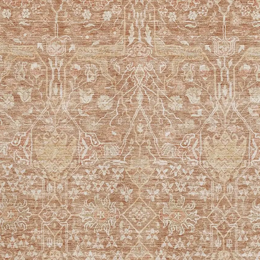 Coral And Beige Floral Washable Area Rug With UV Protection Photo 2