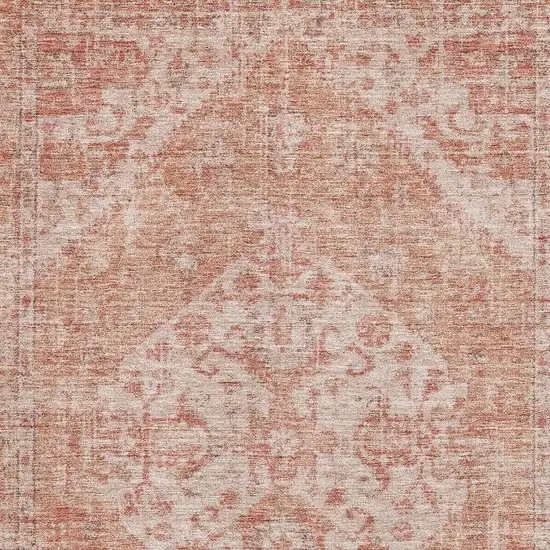 Coral And Beige Medallion Washable Area Rug With UV Protection Photo 2