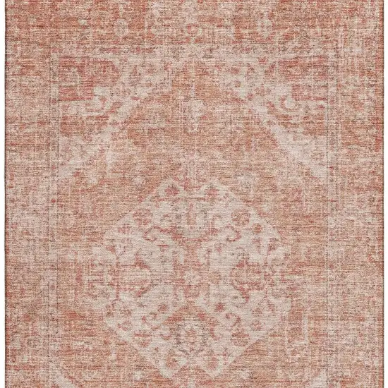 Coral And Beige Medallion Washable Area Rug With UV Protection Photo 3