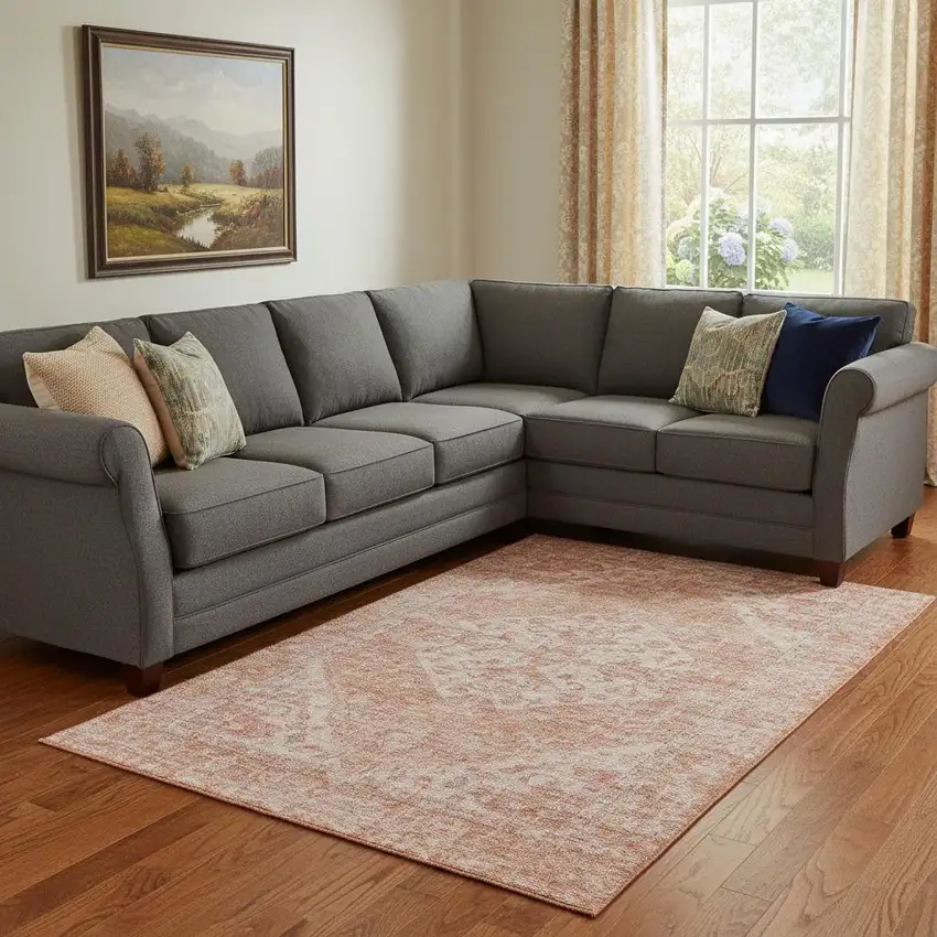 Coral And Beige Medallion Washable Area Rug With UV Protection Photo 2