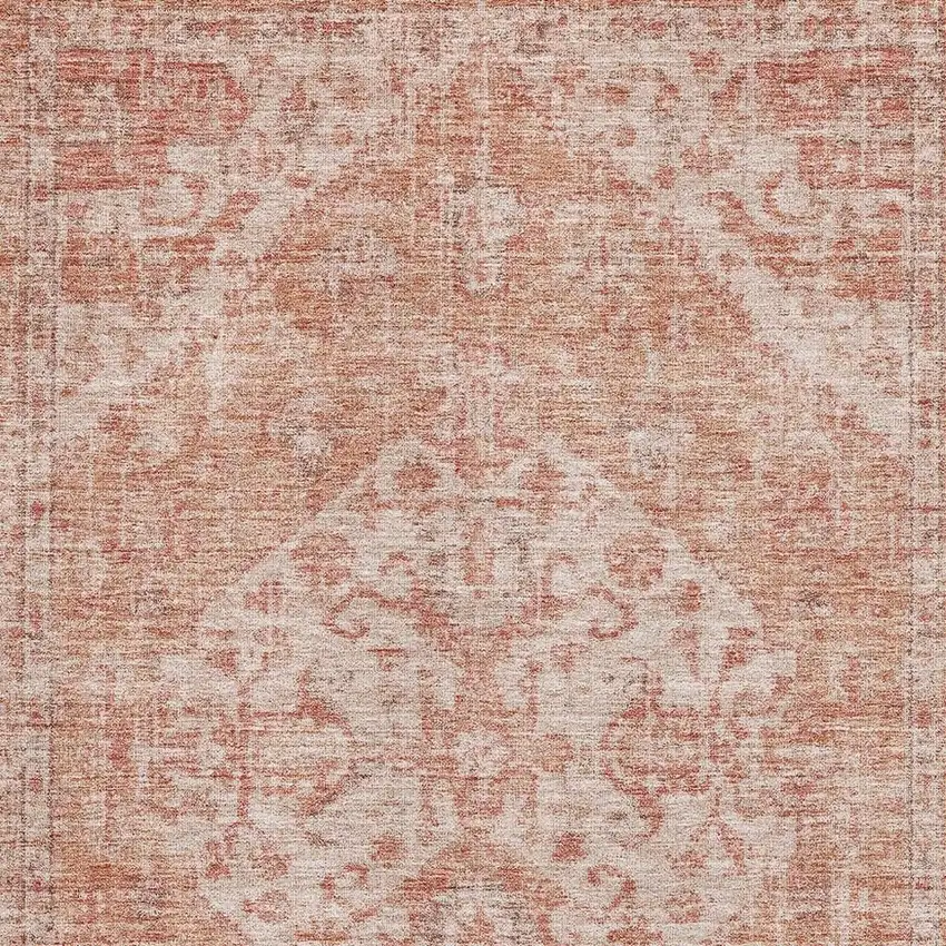 Coral And Beige Medallion Washable Area Rug With UV Protection Photo 2