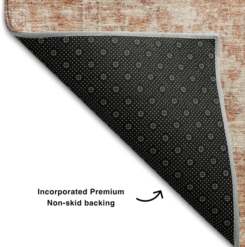 Coral And Beige Medallion Washable Area Rug With UV Protection Photo 6