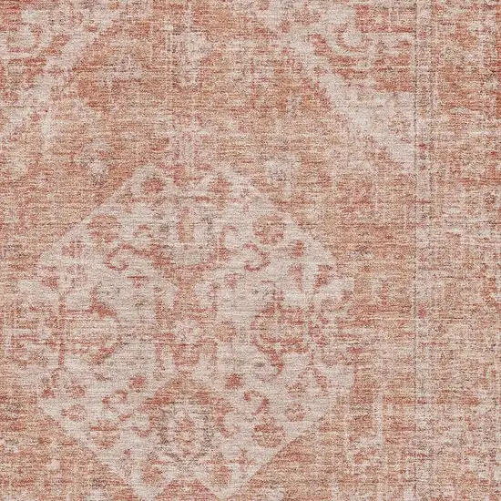 Coral And Beige Medallion Washable Area Rug With UV Protection Photo 2
