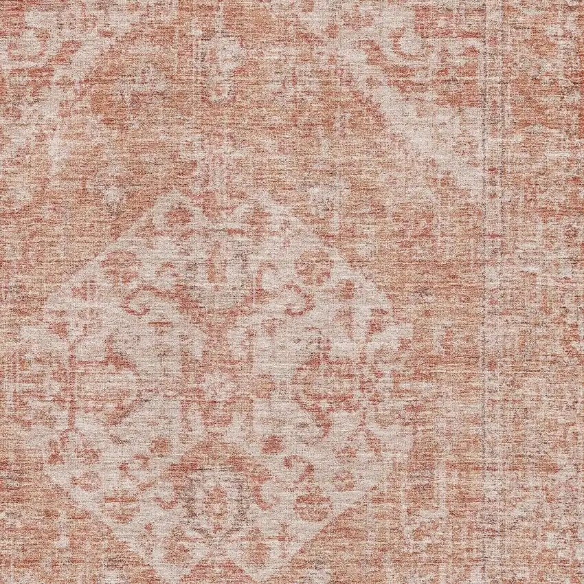Coral And Beige Medallion Washable Area Rug With UV Protection Photo 2
