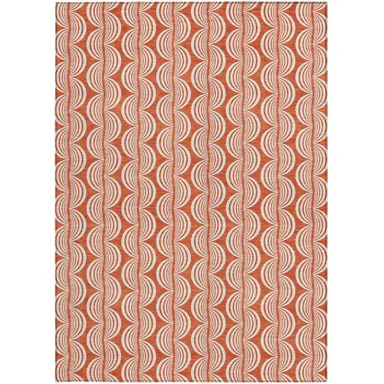 Coral And Beige Ogee Washable Indoor Outdoor Area Rug Photo 6