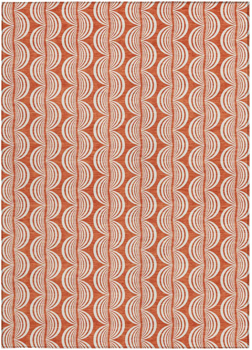 Coral And Beige Ogee Washable Indoor Outdoor Area Rug Photo 6