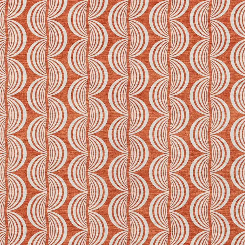 Coral And Beige Ogee Washable Indoor Outdoor Area Rug Photo 5