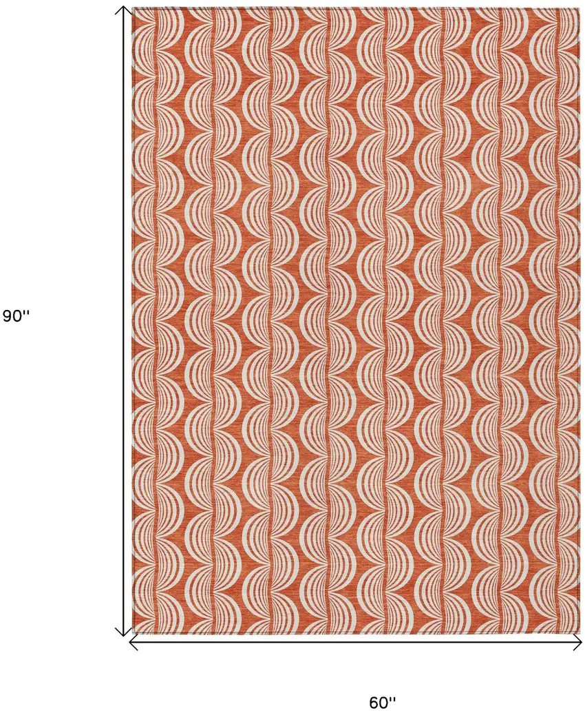 Coral And Beige Ogee Washable Indoor Outdoor Area Rug Photo 7