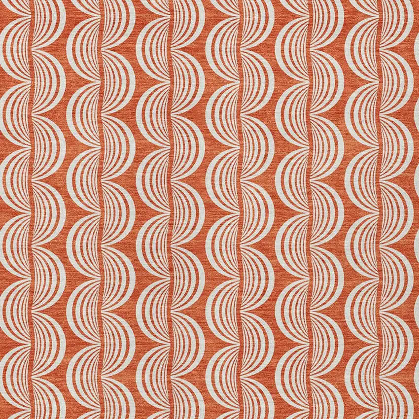 Coral And Beige Ogee Washable Indoor Outdoor Area Rug Photo 5
