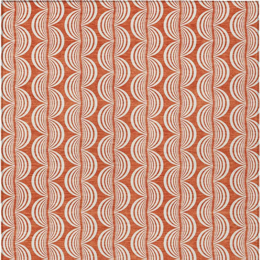 Coral And Beige Ogee Washable Indoor Outdoor Area Rug Photo 6