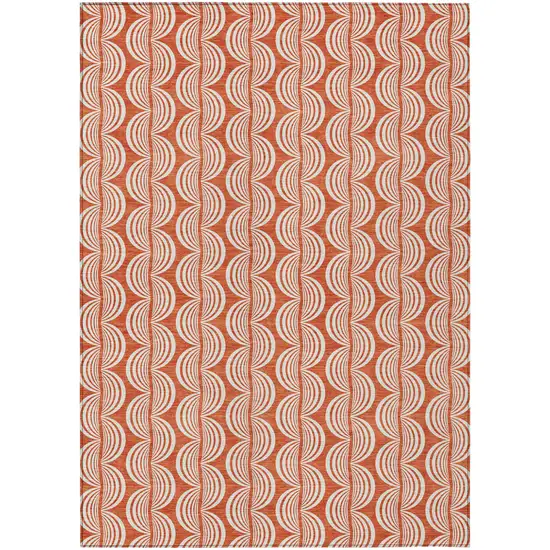 Coral And Beige Ogee Washable Indoor Outdoor Area Rug Photo 2