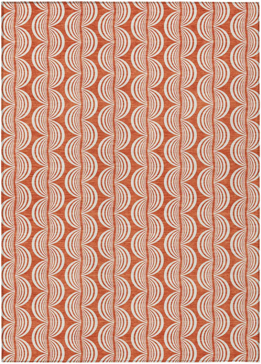 Coral And Beige Ogee Washable Indoor Outdoor Area Rug Photo 2