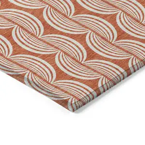 Photo of Coral And Beige Ogee Washable Indoor Outdoor Area Rug