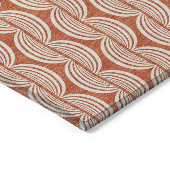 Coral And Beige Ogee Washable Indoor Outdoor Area Rug Photo 3