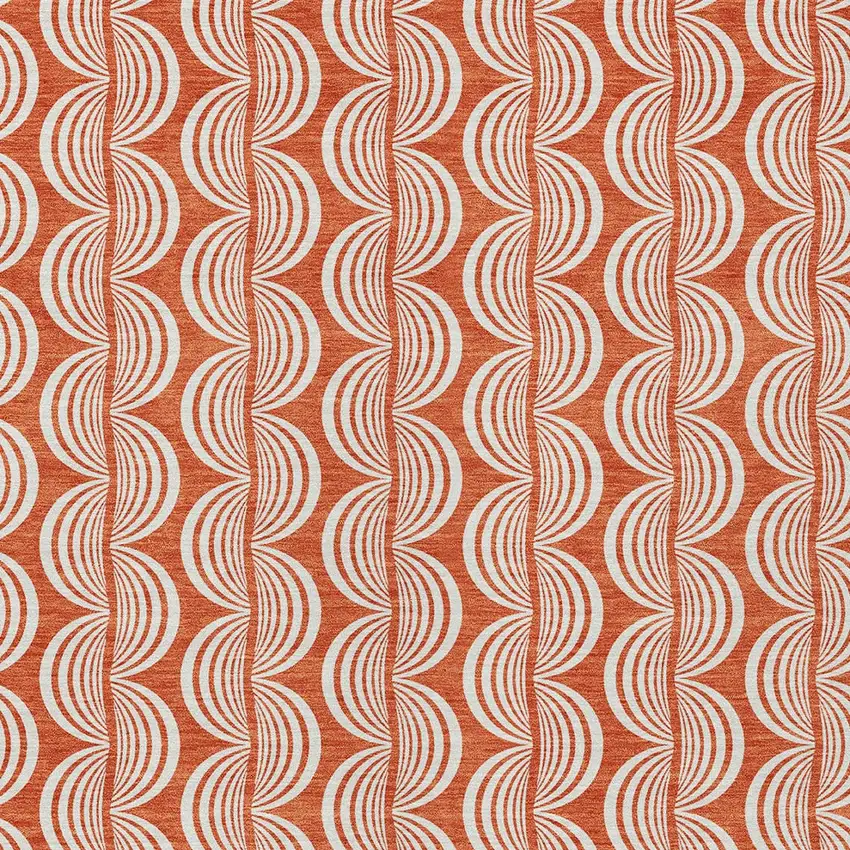 Coral And Beige Ogee Washable Indoor Outdoor Area Rug Photo 5