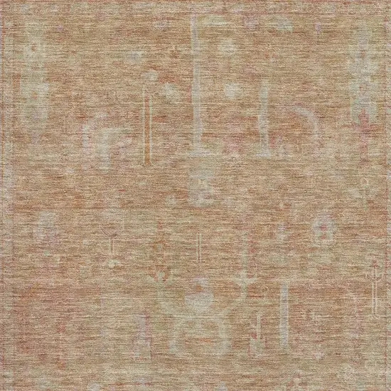 Coral And Beige Oriental Washable Area Rug With UV Protection Photo 3