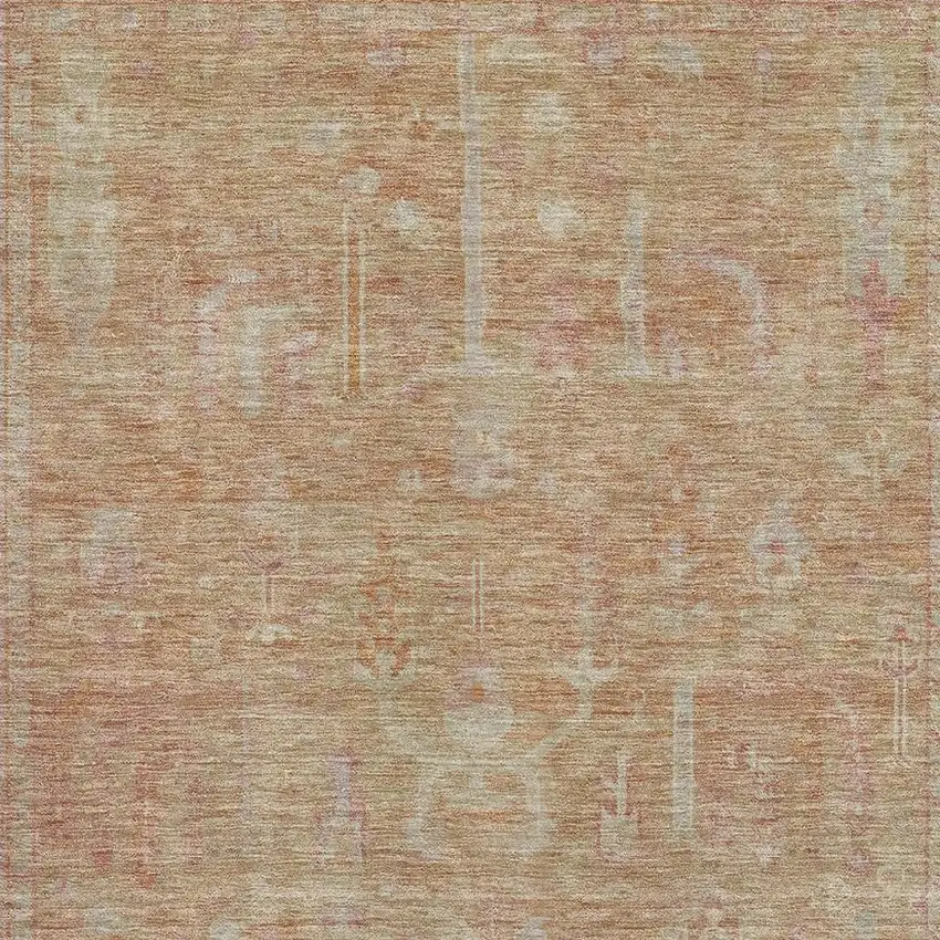 Coral And Beige Oriental Washable Area Rug With UV Protection Photo 3