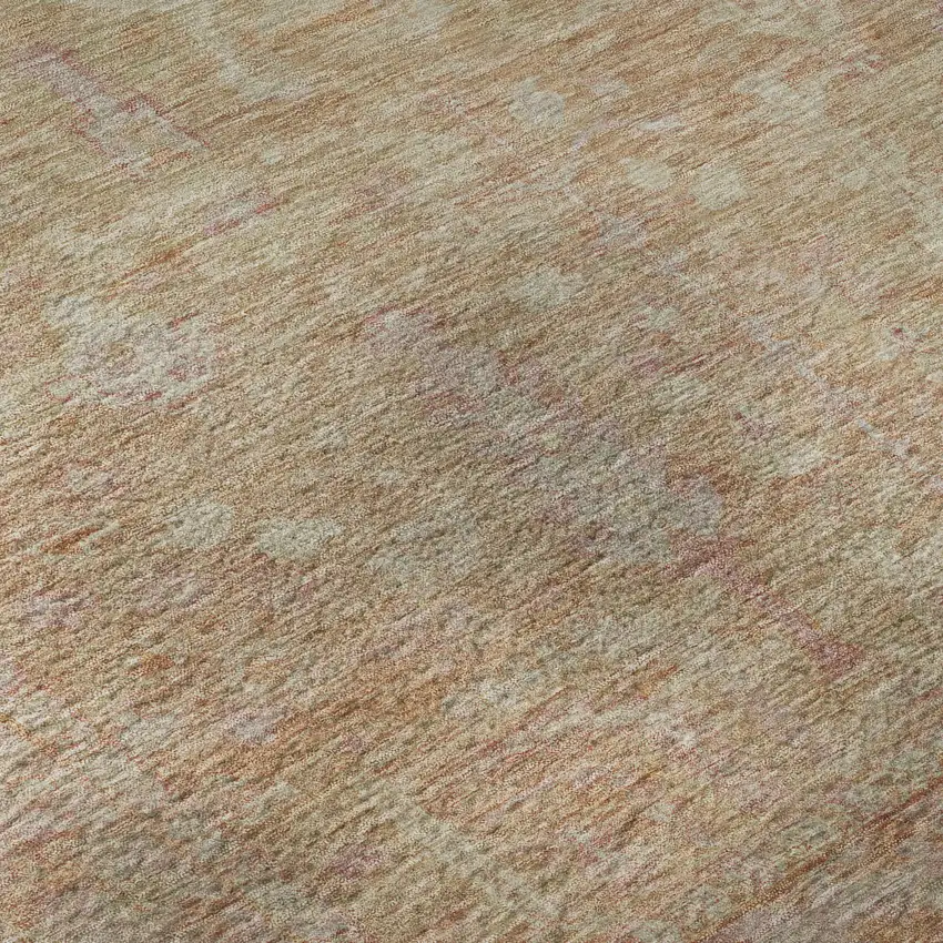 Coral And Beige Oriental Washable Area Rug With UV Protection Photo 7