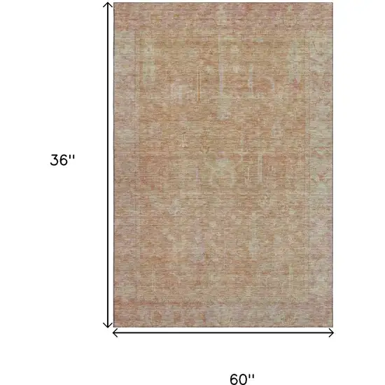 Coral And Beige Oriental Washable Area Rug With UV Protection Photo 9
