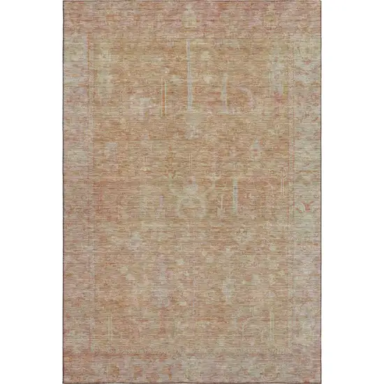 Coral And Beige Oriental Washable Area Rug With UV Protection Photo 3
