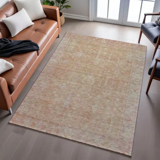 Coral And Beige Oriental Washable Area Rug With UV Protection Photo 1