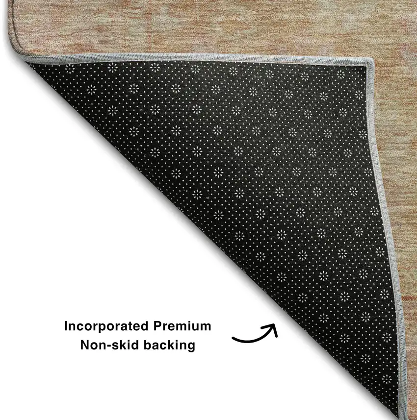 Coral And Beige Oriental Washable Area Rug With UV Protection Photo 4