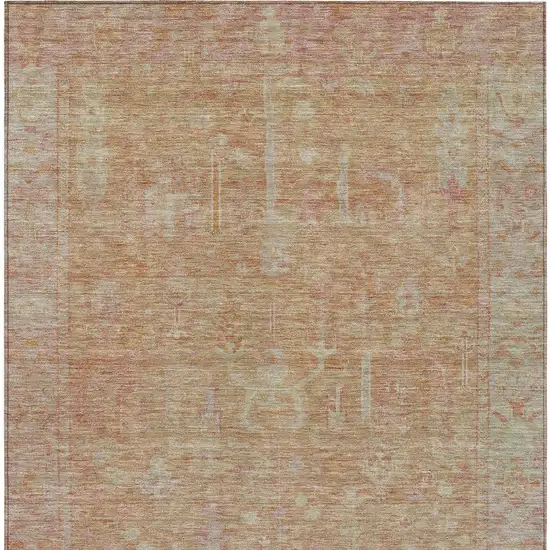 Coral And Beige Oriental Washable Indoor Outdoor Area Rug Photo 6