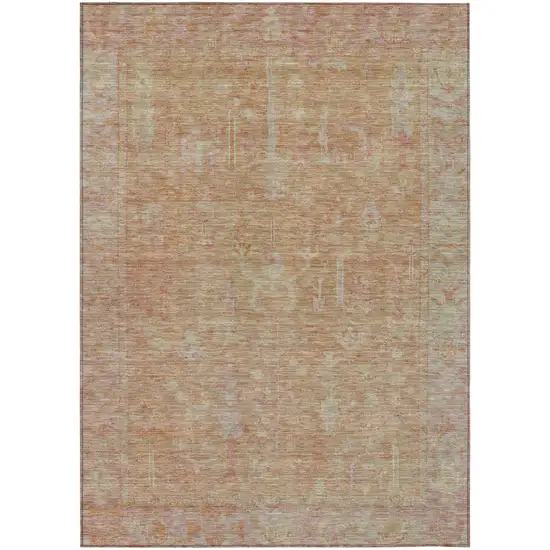 Coral And Beige Oriental Washable Indoor Outdoor Area Rug Photo 2