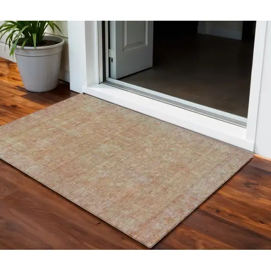 Coral And Beige Oriental Washable Indoor Outdoor Area Rug Photo 1