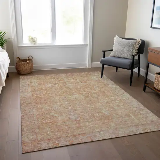 Coral And Beige Oriental Washable Indoor Outdoor Area Rug Photo 9